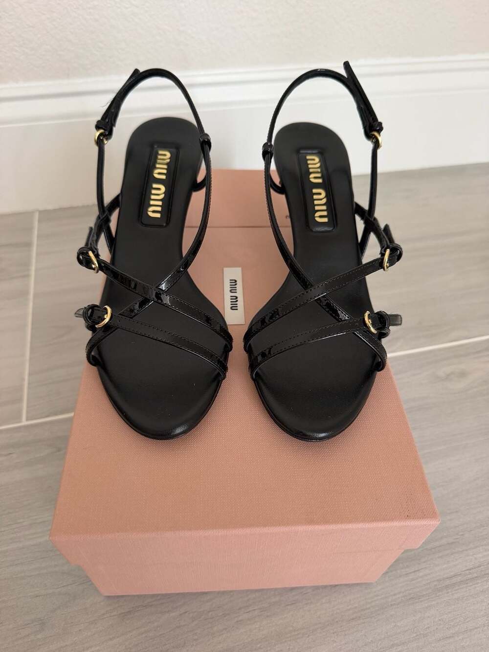 Miu Miu 5X342E Black Patent Leather Strappy Slingback Heels EU 36 US 6 NIB $1250